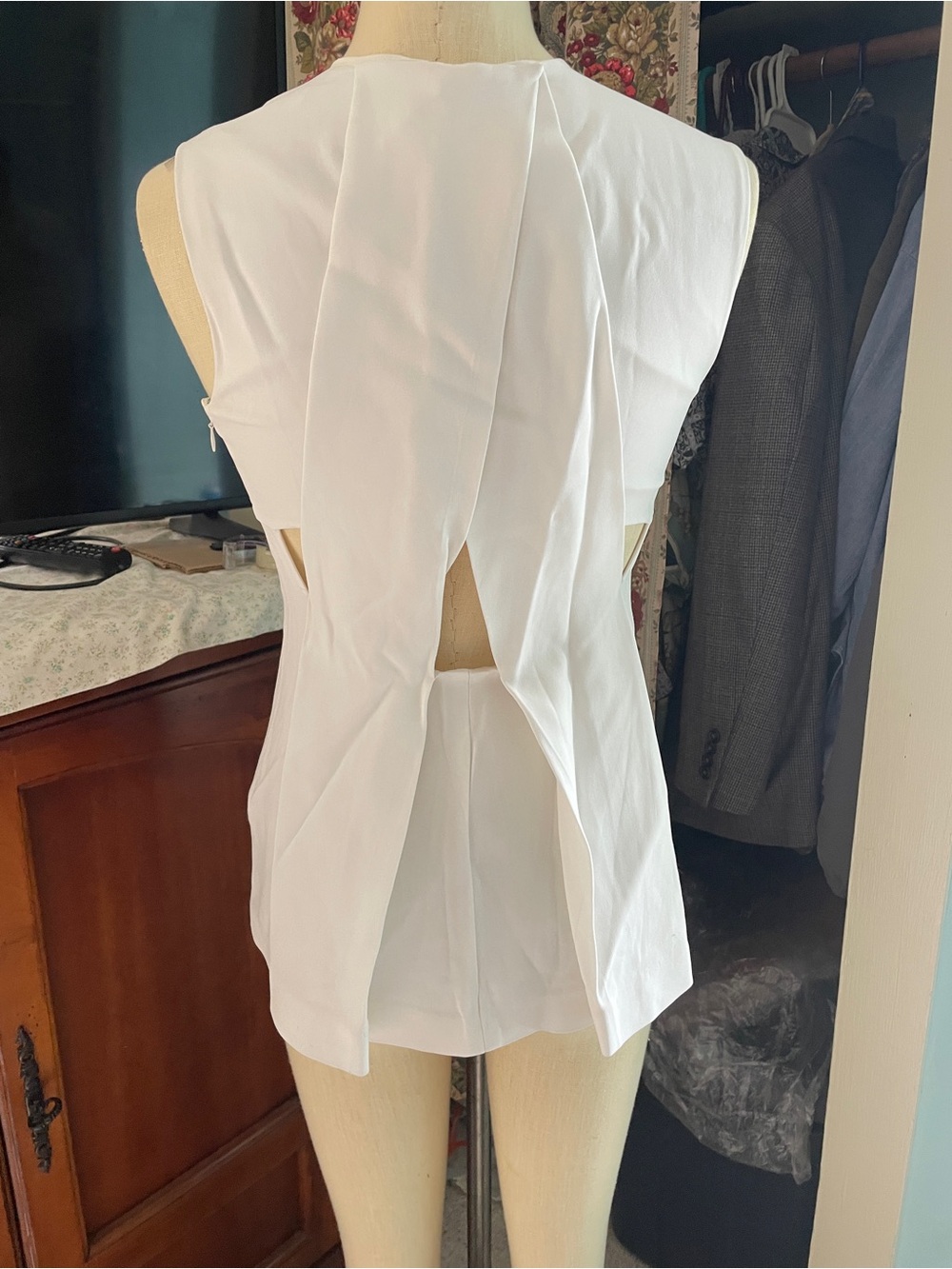 Alexander Wang White Open Back Draped Top Size 0 Minimalist Avant Garde  XS